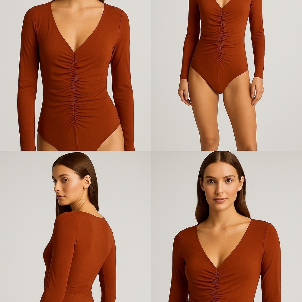 Abercrombie & Fitch Deep V-Neck Bodysuit in Rust - Picture 7 of 7